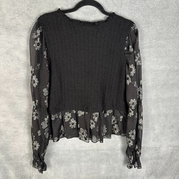 Anthropologie Sweater Womens Medium Black Layered Sheer Floral Whimsygoth Boho - Picture 7 of 14
